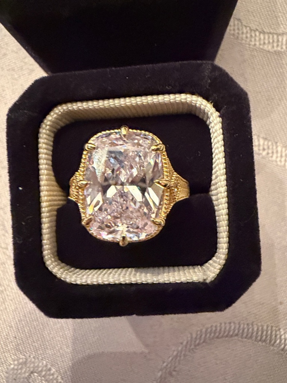 Gold-Plated/sterling silver Statement Ring with Large Clear Stone.  Size 7
